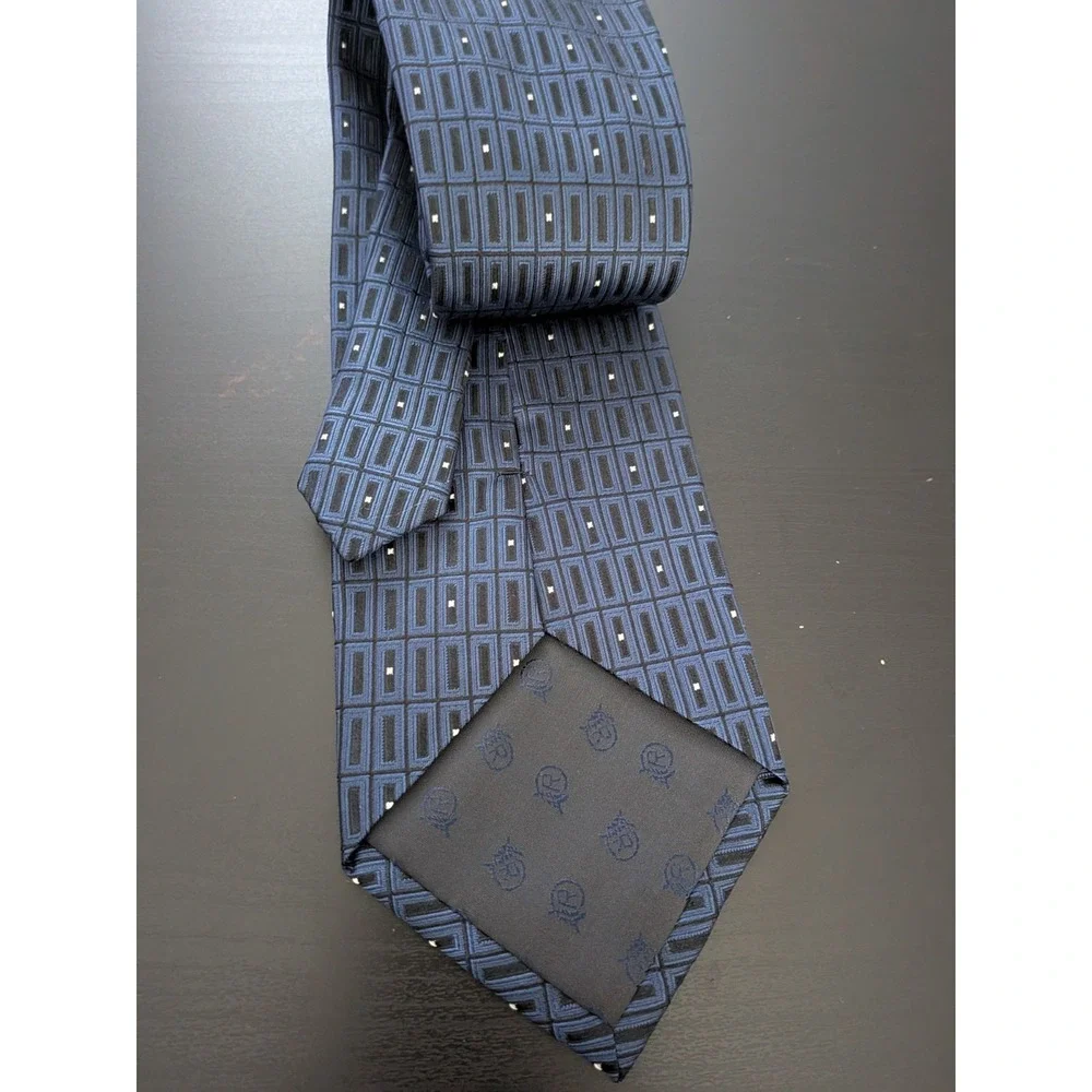 Harve Benard Blue Geometric Patterned Pure Silk Tie Necktie‎ 58